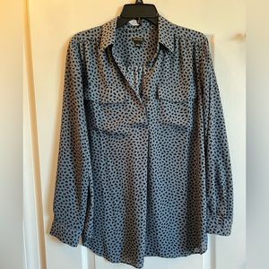 Ann Taylor camp shirt, blue/black, size L